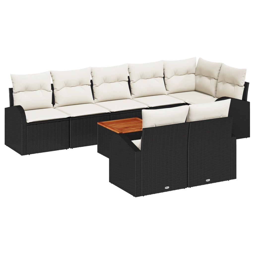 Set di divani da giardino 9 pezzi con cuscini Nero Polyrattan Acacia