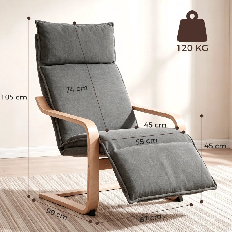 Loungesessel Wohnzimmer Sessel mit Fußstütze, Leinenoptik Moderner Schwingsessel mit Schaukelfunktion Dunkelgrau
