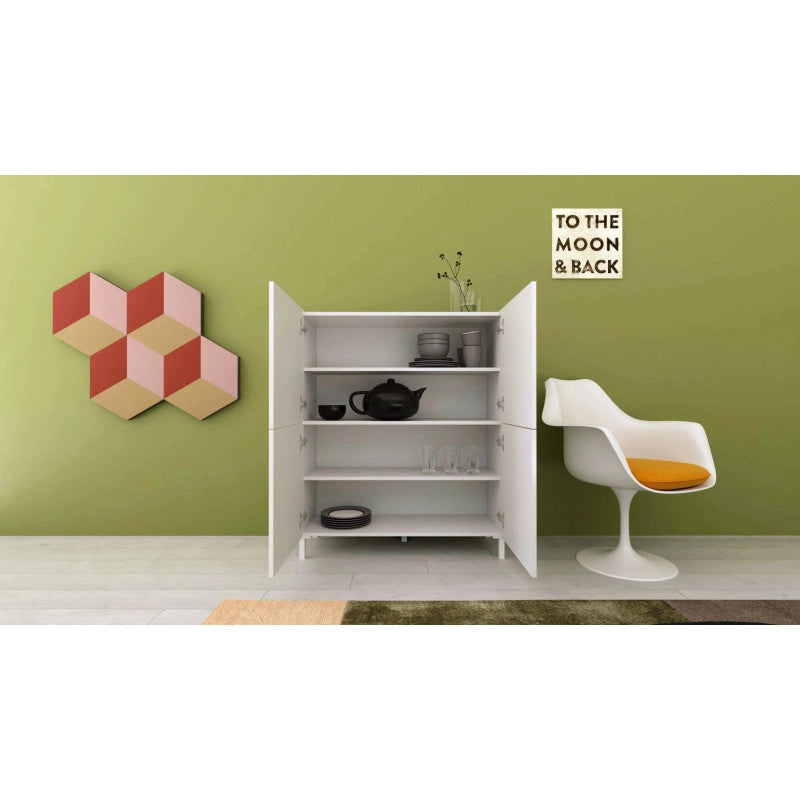 Credenza alta moderna 4 ante 90x35x110 cm Solaria - Bianco Lucido
