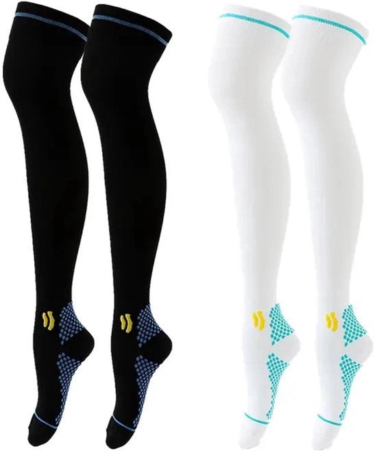 Due paia di calze compressi per donna, alta vita sportiva calda per corsa, bicicletta, camminata, misura 36-42 cm