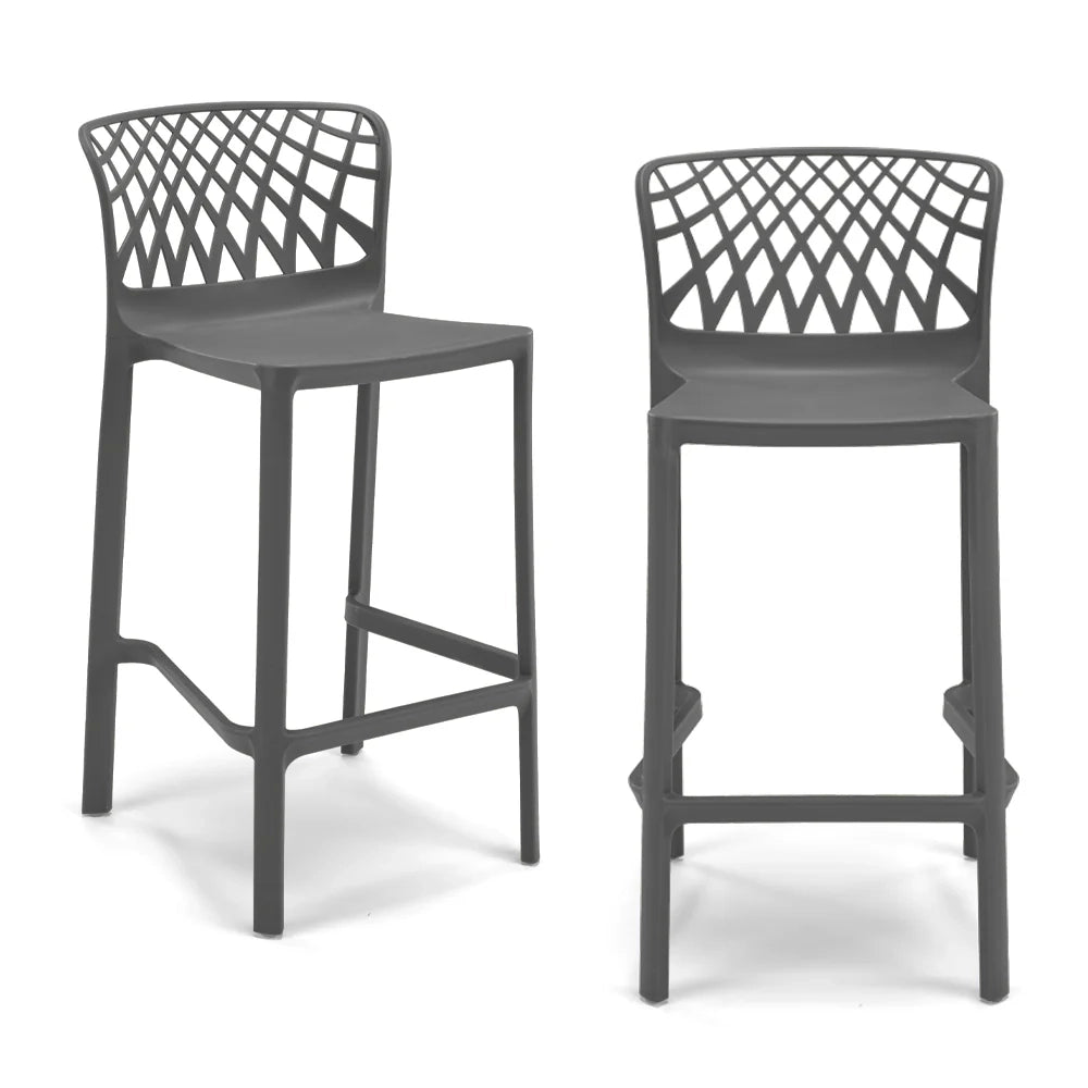 Set 2 Sgabelli Grigio Metal in polipropilene ARKO con poggiapiedi H75, MADE IN ITALY, resistente ai raggi UV, design moderno, ideale per sala da pranzo, cucina, bar, ristoranti o giardino