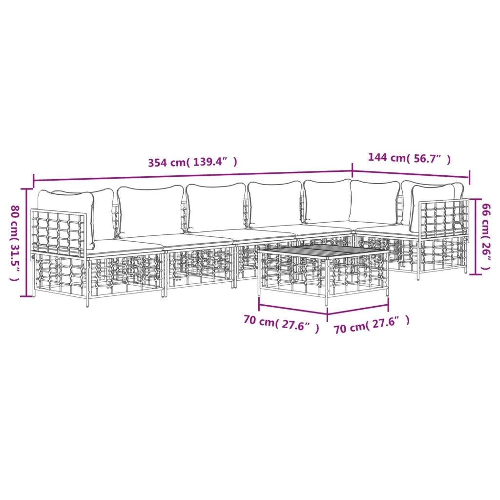 Set Divani da Giardino 7 pz con Cuscini Antracite in Polyrattan 3186757