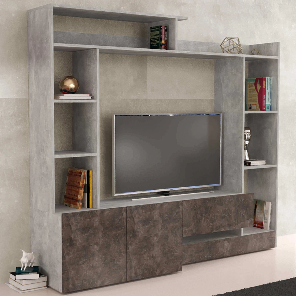 PARETE SOGGIORNO ENTRY GRIGIO EFFETTO CEMENTO E GRIGIO SCURO 180 X 28/40 X H165