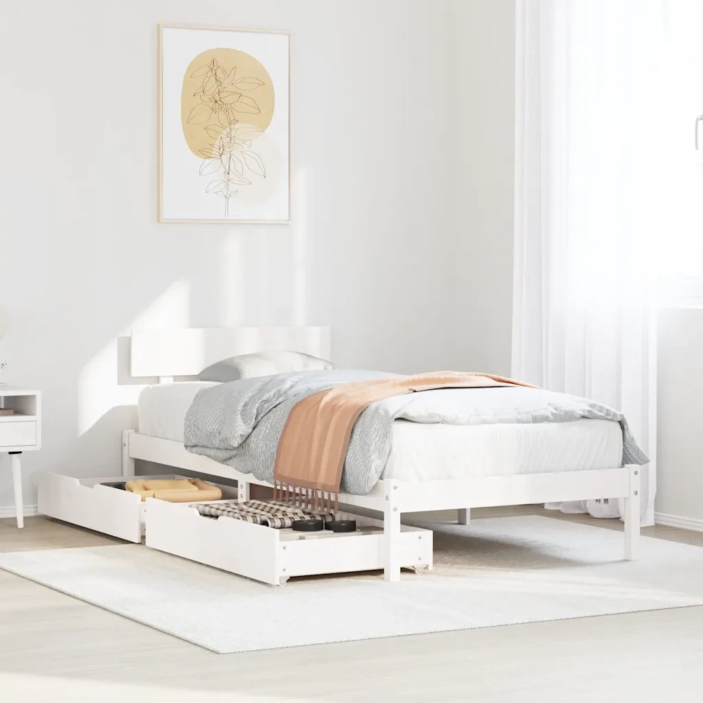 Letto senza Materasso-Struttura Letto Bianco 90x190 cm in Legno Massello Pino 645515