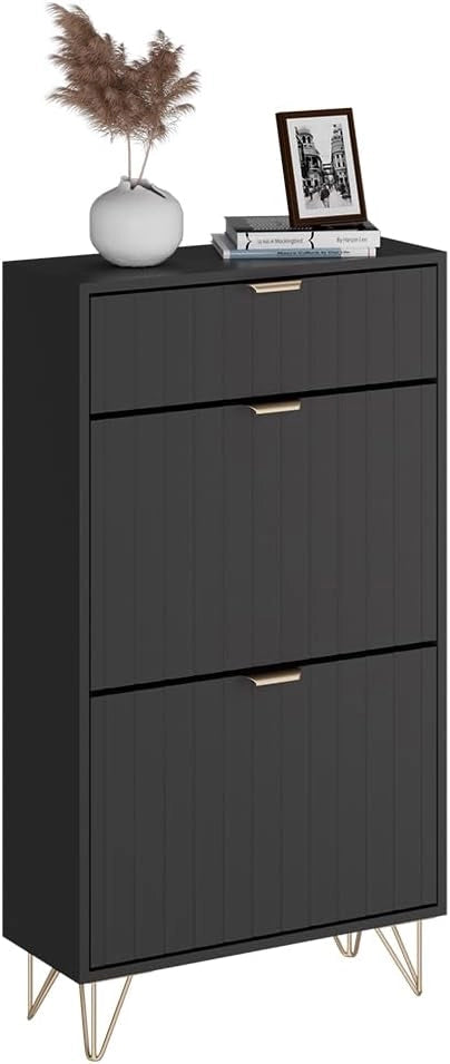 Armadio per le scarpe Helge, Nero, 60 x 107.5 cm 2 scomparti, adatto per riporre scarpe e accessori