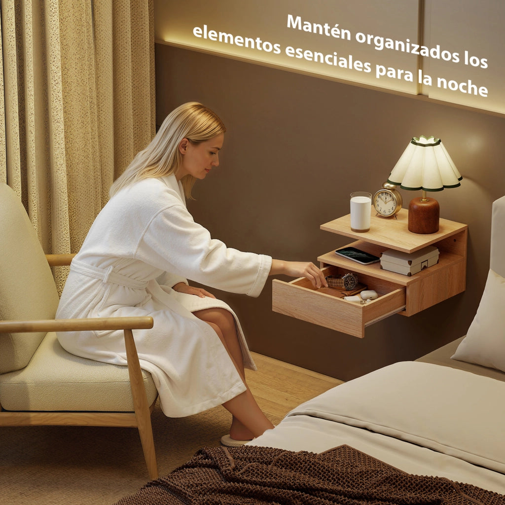 Comodino da parete con cassetto ¨C Minimal ¨C 35x32x22,5 cm rovere