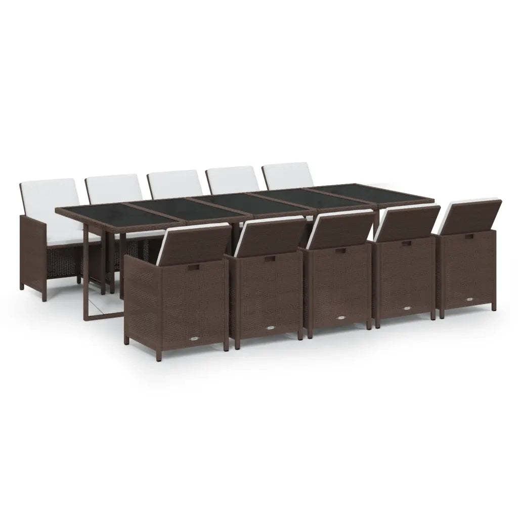Set da Pranzo per Giardino 11 pz con Cuscini Polyrattan Marrone cod mxl 38874