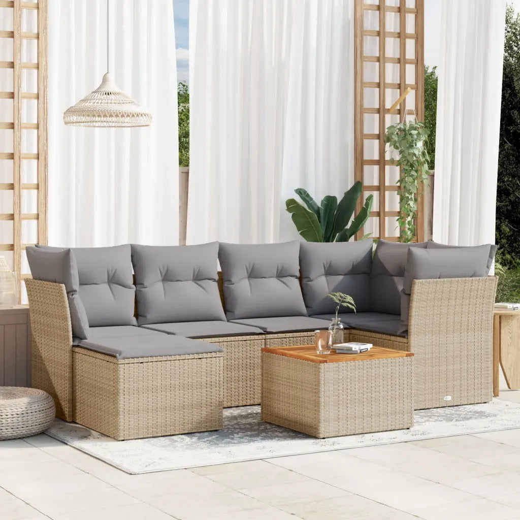 Set Divano da Giardino 7 pz con Cuscini Beige Misto Polyrattan