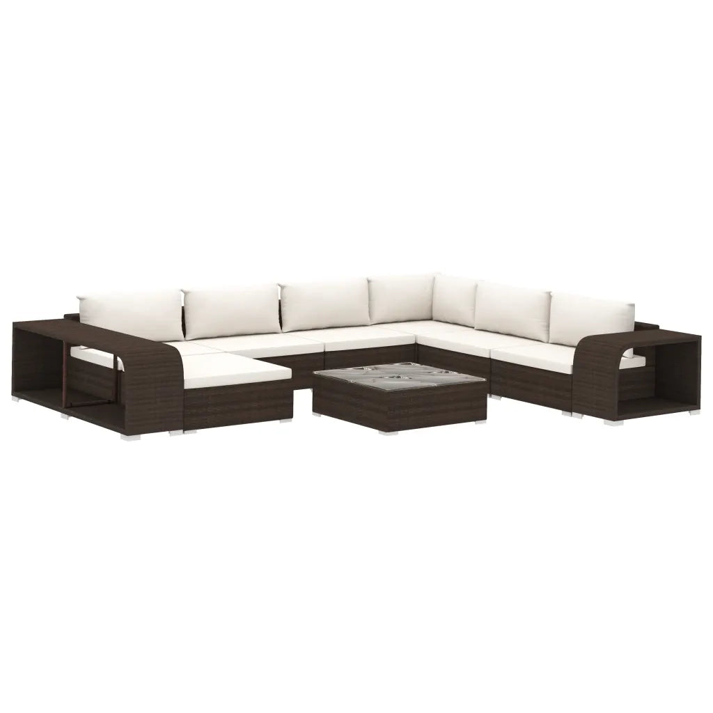 Set Divani da Giardino 10 pz con Cuscini in Polyrattan Marrone 46814