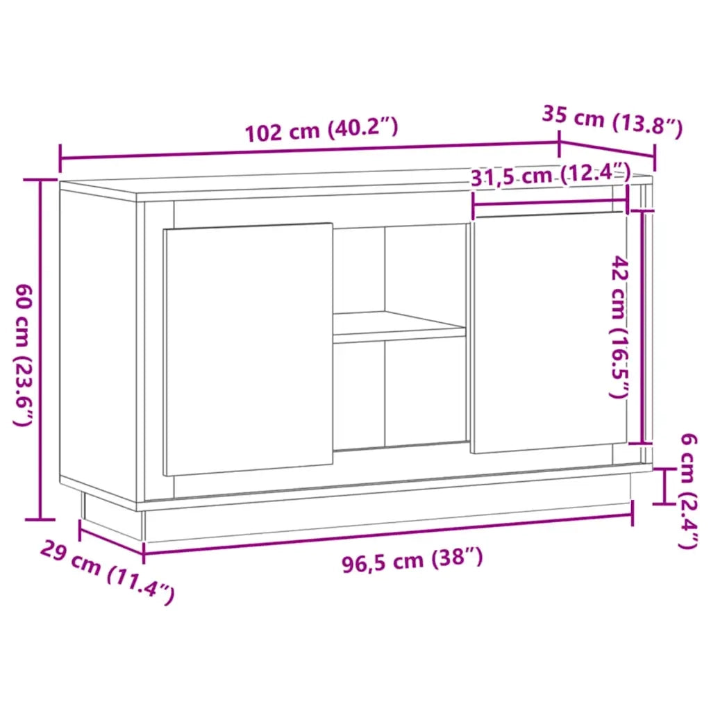 Credenza Rovere Artigianale 102x35x60 cm in Legno Multistrato 857138