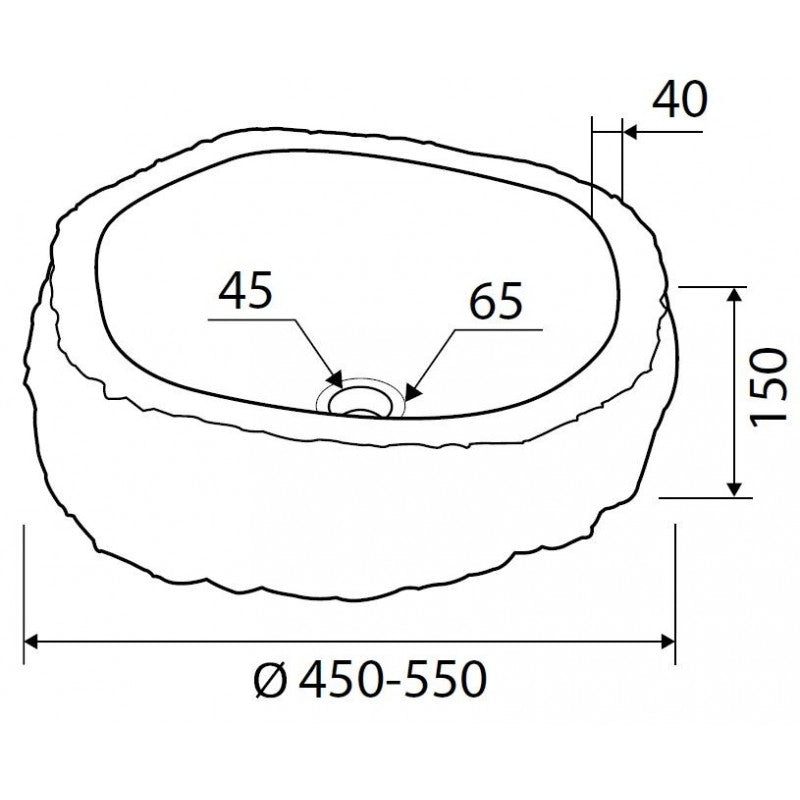 Lavabo rotondo da appoggio RIVER Ø40-45 x15 cm in pietra grigia