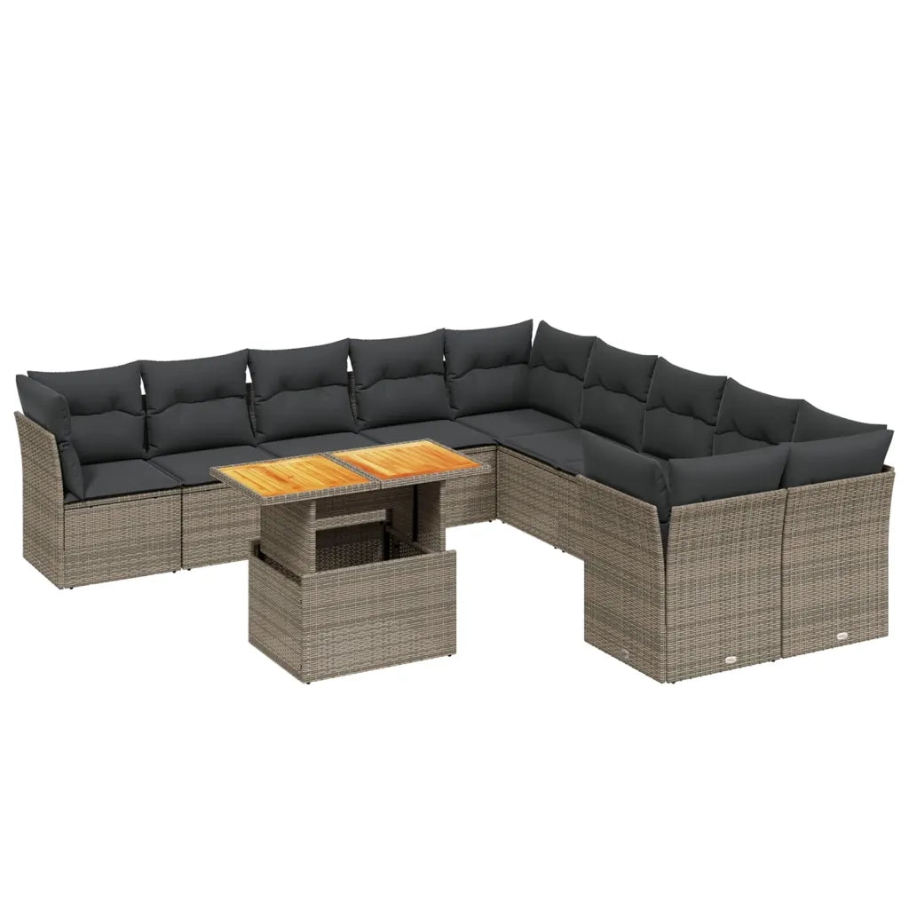 Set Divani da Giardino 11 pz con Cuscini in Polyrattan Grigio 3271046