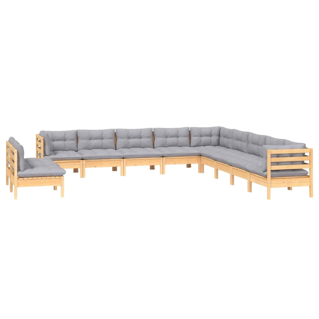Set Divani da Giardino 11 pz con Cuscini Grigi Massello di Pino 3096850
