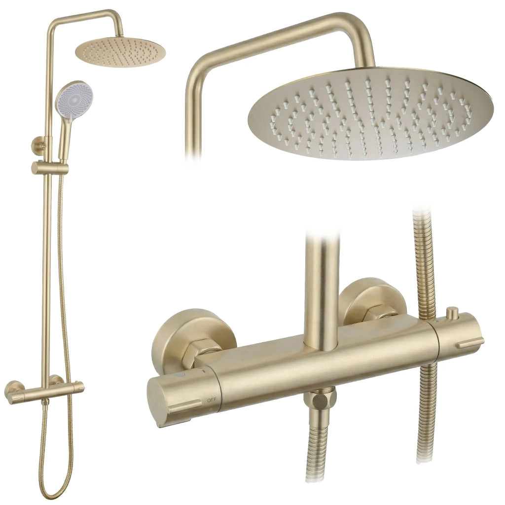 Set Doccia Senza Bocca Di Erogazione Con Termostato Rea Lungo Gold Brush