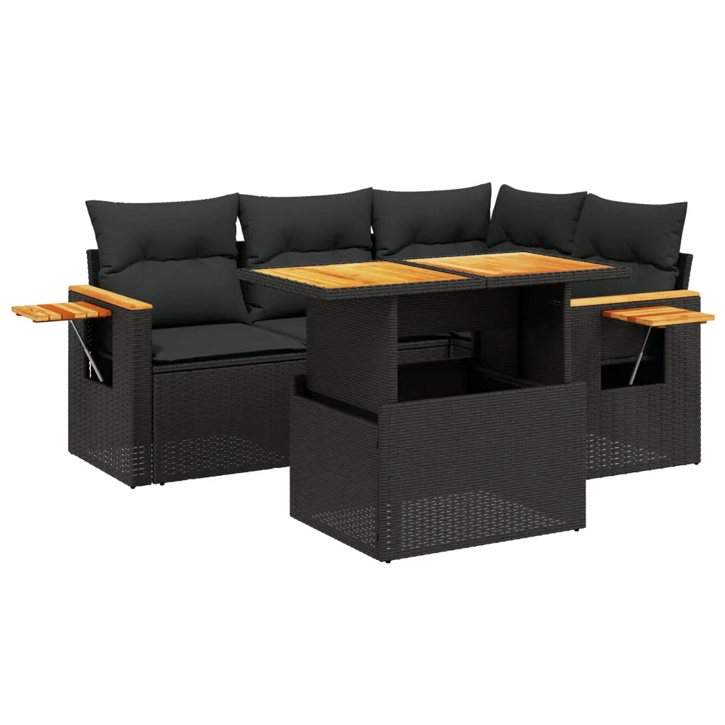 Set Divani da Giardino 5 pz con Cuscini in Polyrattan Nero 3273498