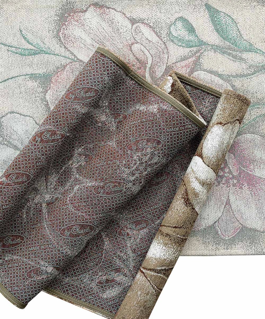 Tappeti Arredo ASTURIA MARRONE FANGO salotto soggiorno camera, disegno floreale moderno grandi fiori, multiuso lavabile antiscivolo cm.65x110 (Coppia)