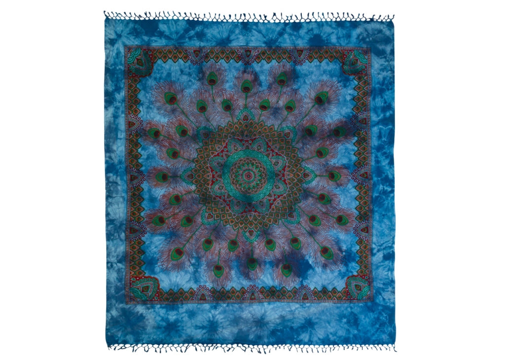 Telo Mare Spiaggia Grande Antisabbia Parasole Modello Batik Piuma - Piuma - Blu