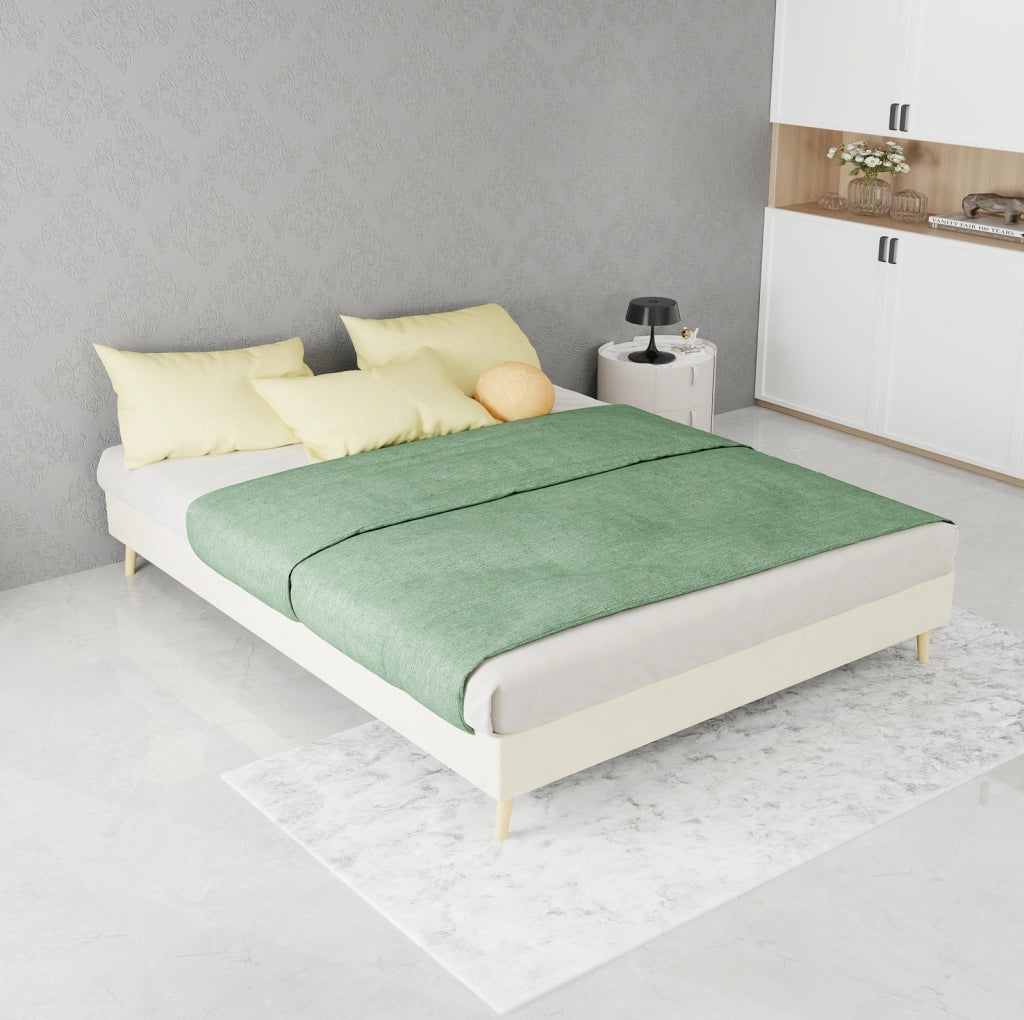 Letto piattaforma 140 x 200 cm in tessuto e metallo; beige