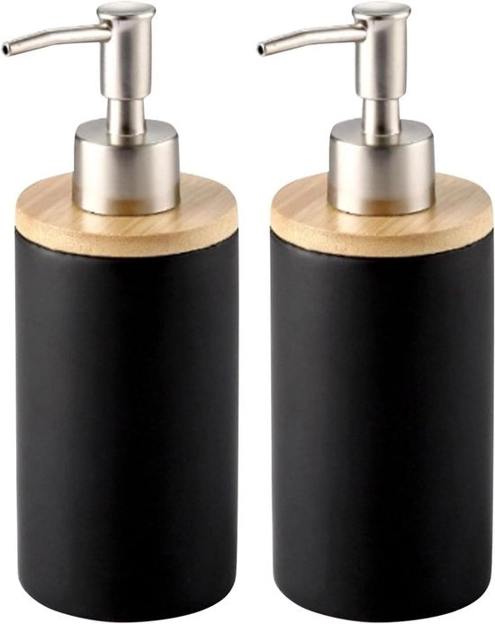 Set di 2 dispenser di sapone ceramici 500 ml con pompa metallica - dispenser per il bagno e la cucina (nero)