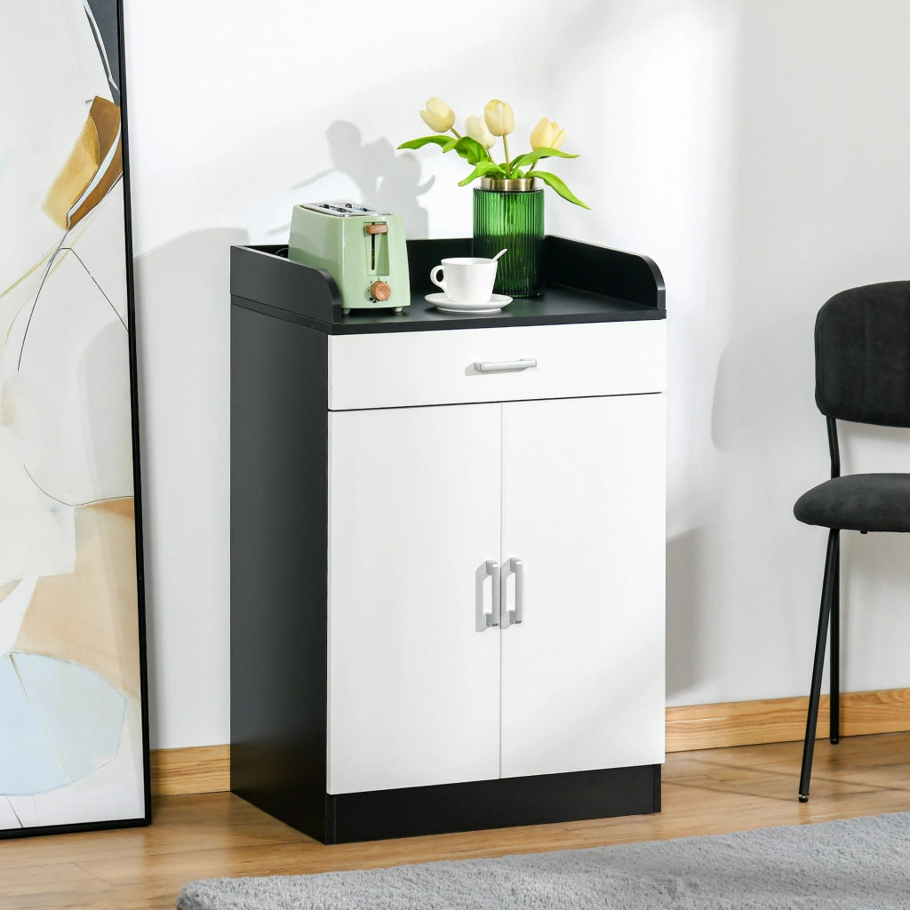 Mobiletto da Ingresso con Cassetto e Ripiano Regolabile ¨C zephmum ¨C Legno MDF Bianco e Nero 60x40x90cm