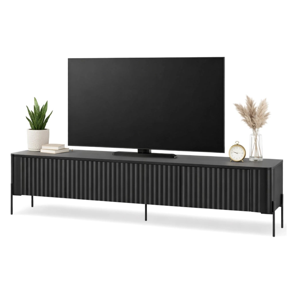 Mobile porta TV Brembana, Madia da salotto con quattro ante battenti, Rialzato da terra, 190x40 h50 cm, Nero