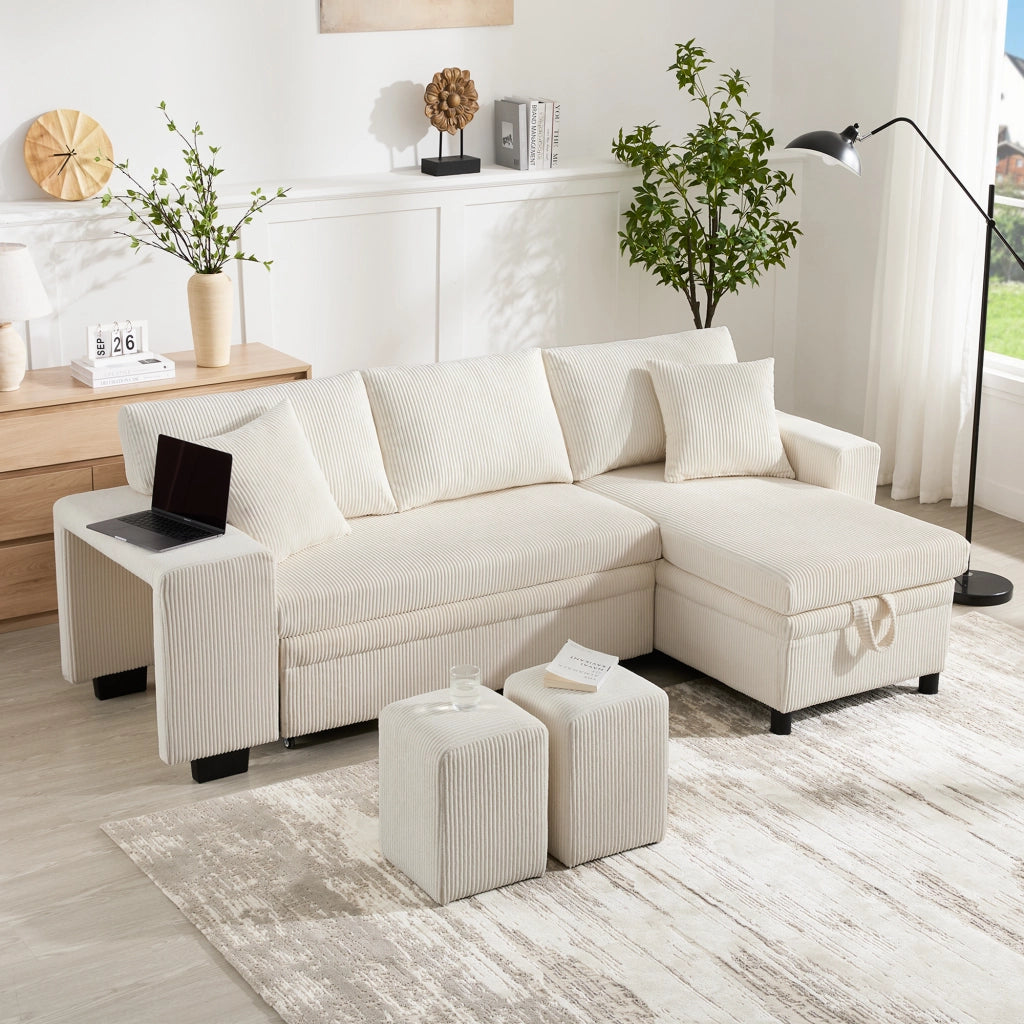 Divano Letto Angolare 3 Posti con Contenitore, USB e Cuscini ¨C MINIMAL ¨C Tessuto