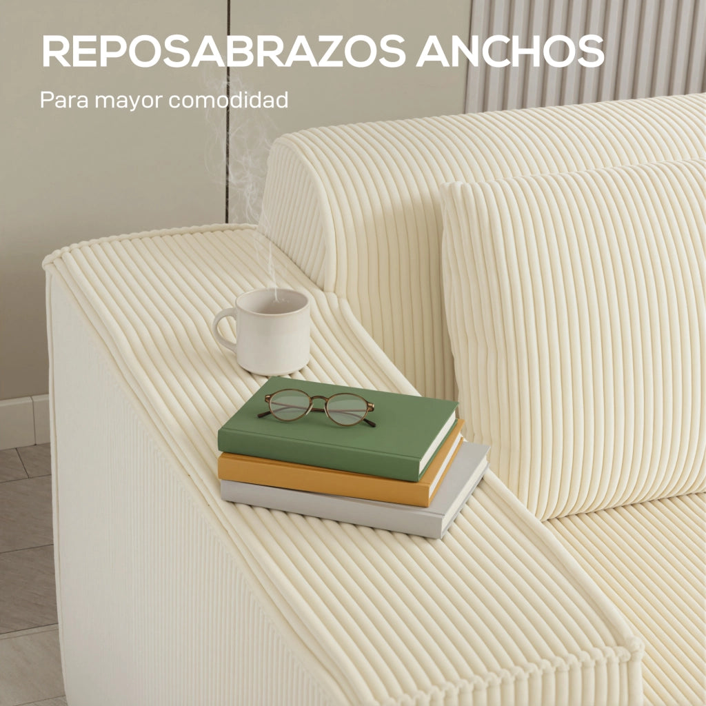 Divano 3 posti in velluto trapuntato ¨C Xylo ¨C beige, seduta profonda, braccioli larghi