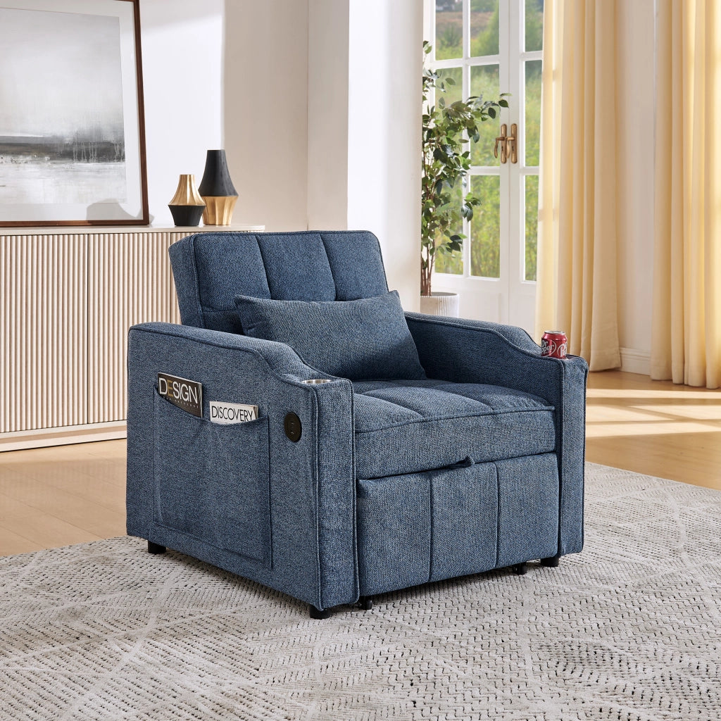Divano Letto 3 in 1 con USB ¨C MINIMAL ¨C Blu Navy, Trasformabile