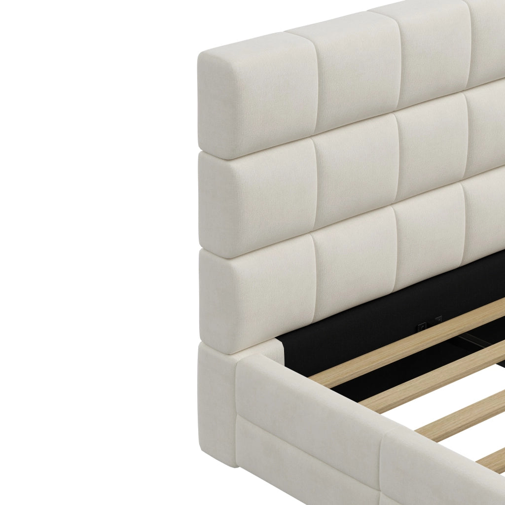 LETTO imbottito 180x200 cm in velluto beige