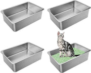 Cassetta per gatti in acciaio inossidabile, 4 grandi cassette per gatti, cassetta per gatti XXL in acciaio inossidabile, senza odore, trattamento antiscivolo, superficie liscia, facile da pulire (60 x 40 x 15 cm)