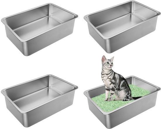 Cassetta per gatti in acciaio inossidabile, 4 grandi cassette per gatti, cassetta per gatti XXL in acciaio inossidabile, senza odore, trattamento antiscivolo, superficie liscia, facile da pulire (60 x 40 x 15 cm)
