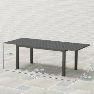 Tavolo Da Giardino Estensibile, 160 220 x 90 x 73 cm, Alluminio, Grigio, Per 6 8 Persone, Piano Drenante