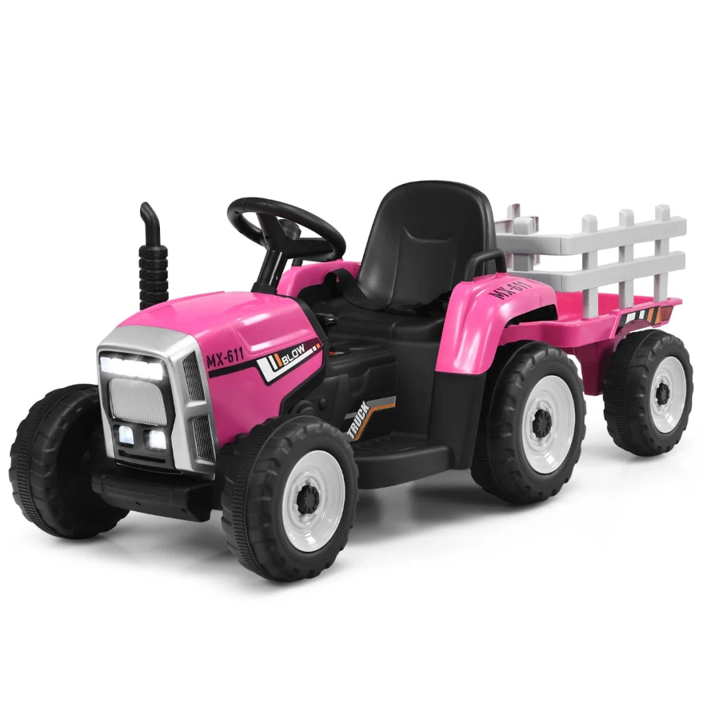 Trattore elettrico con rimorchio 135 x 51 x 53 cm 3 velocità musica Bluetooth atmosfera accogliente PP rosa 20_0019282