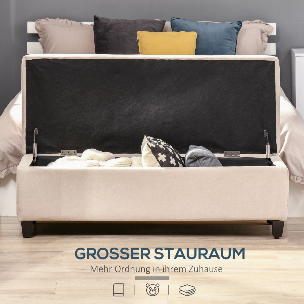 Panca contenitore imbottita in poliestere con seduta trapuntata e ampia capienza beige 125 × 49 × 41,5 cm