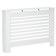 Copritermosifone in Legno Bianco per Caloriferi e Radiatori, con Struttura a Doghe e Ripiano, 112 x 19 x 81cm