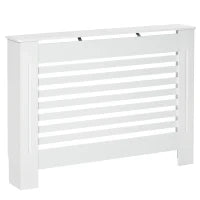 Copritermosifone in Legno Bianco per Caloriferi e Radiatori, con Struttura a Doghe e Ripiano, 112 x 19 x 81cm