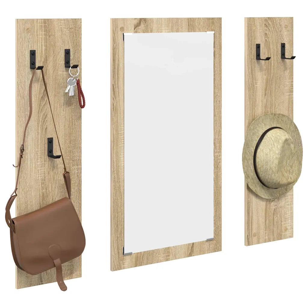 Appendiabiti a muro con specchio Rovere Sonoma 96 x 1,5 x 90 cm 874533