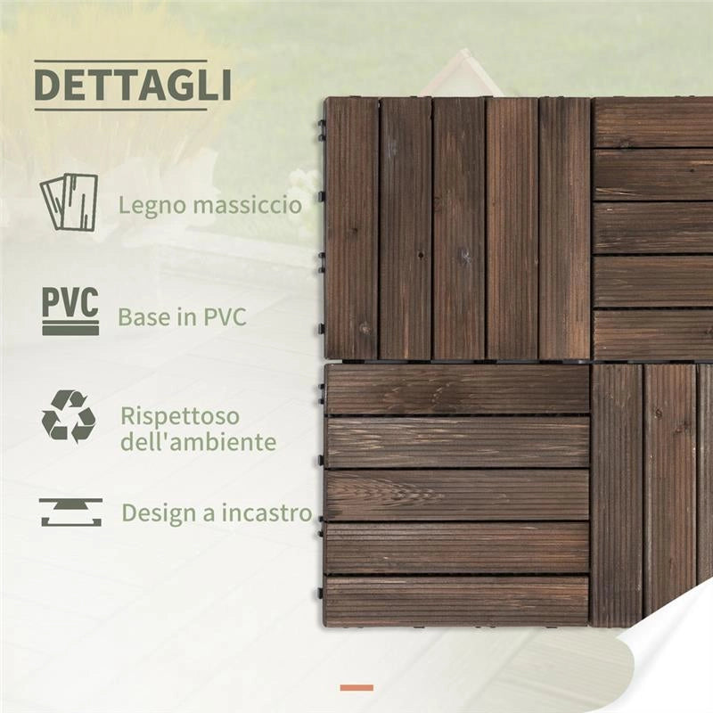 PIASTRELLE PER ESTERNI PAVIMENTO IN LEGNO, SET 27 PEZZI MONTAGGIO A INCASTRO, 30X30X2.5 CM