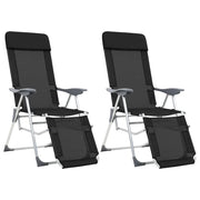 Sedie Campeggio Pieghevoli con Poggiapiedi 2pz Nero Textilenecod mxl 103593