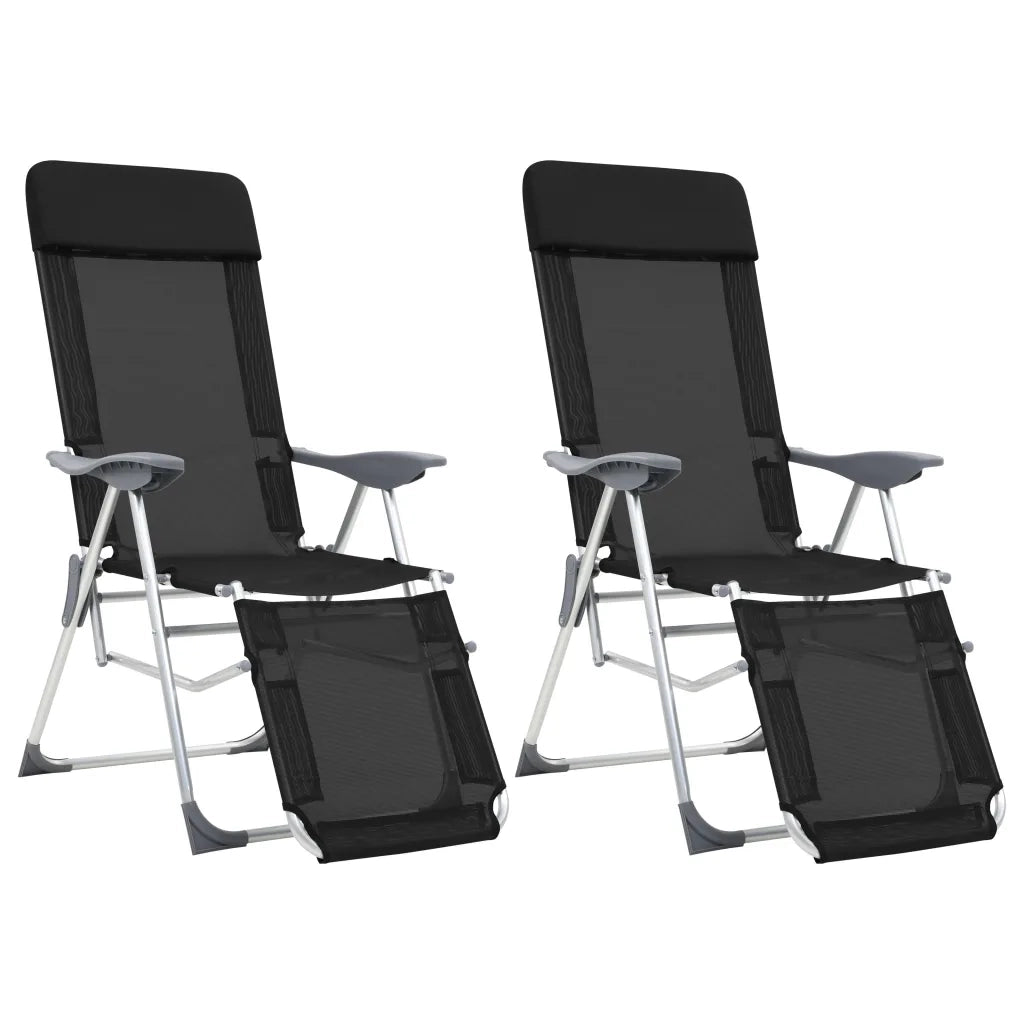 Sedie Campeggio Pieghevoli con Poggiapiedi 2pz Nero Textilenecod mxl 103593