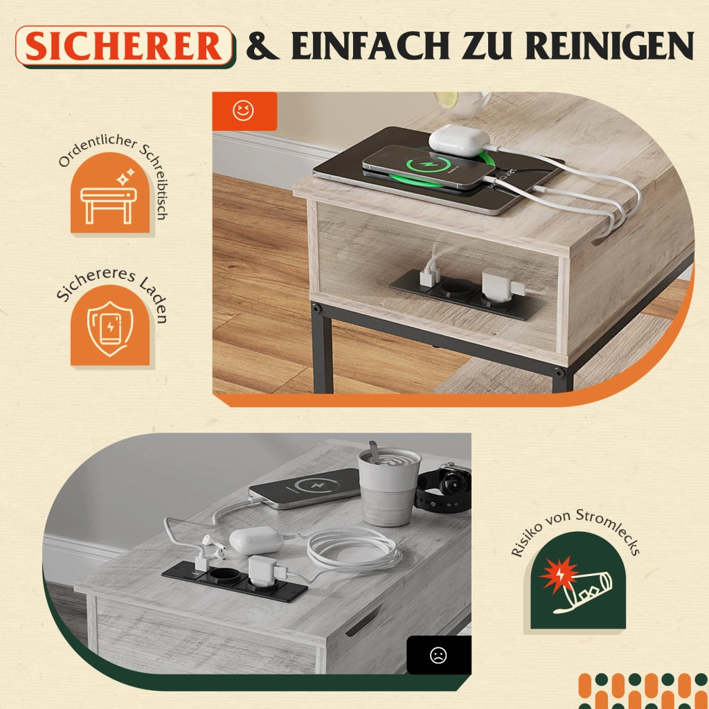 Tavolino ripiano impilabile con prese e USB ¨C Zephmum ¨C Grigio beige 50x50x50