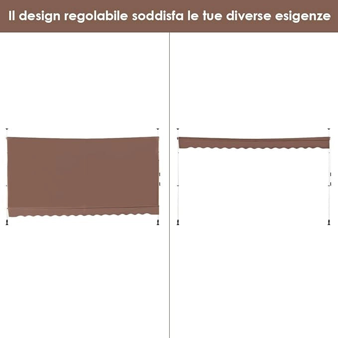 Tenda da Sole per Esterno, Tenda da Sole a Morsetto per Balcone con Struttura Telescopica e Tessuto Resistene ai Raggi Solari, Regolabile in Altezza e in Angolazione (350 cm,Marrone)