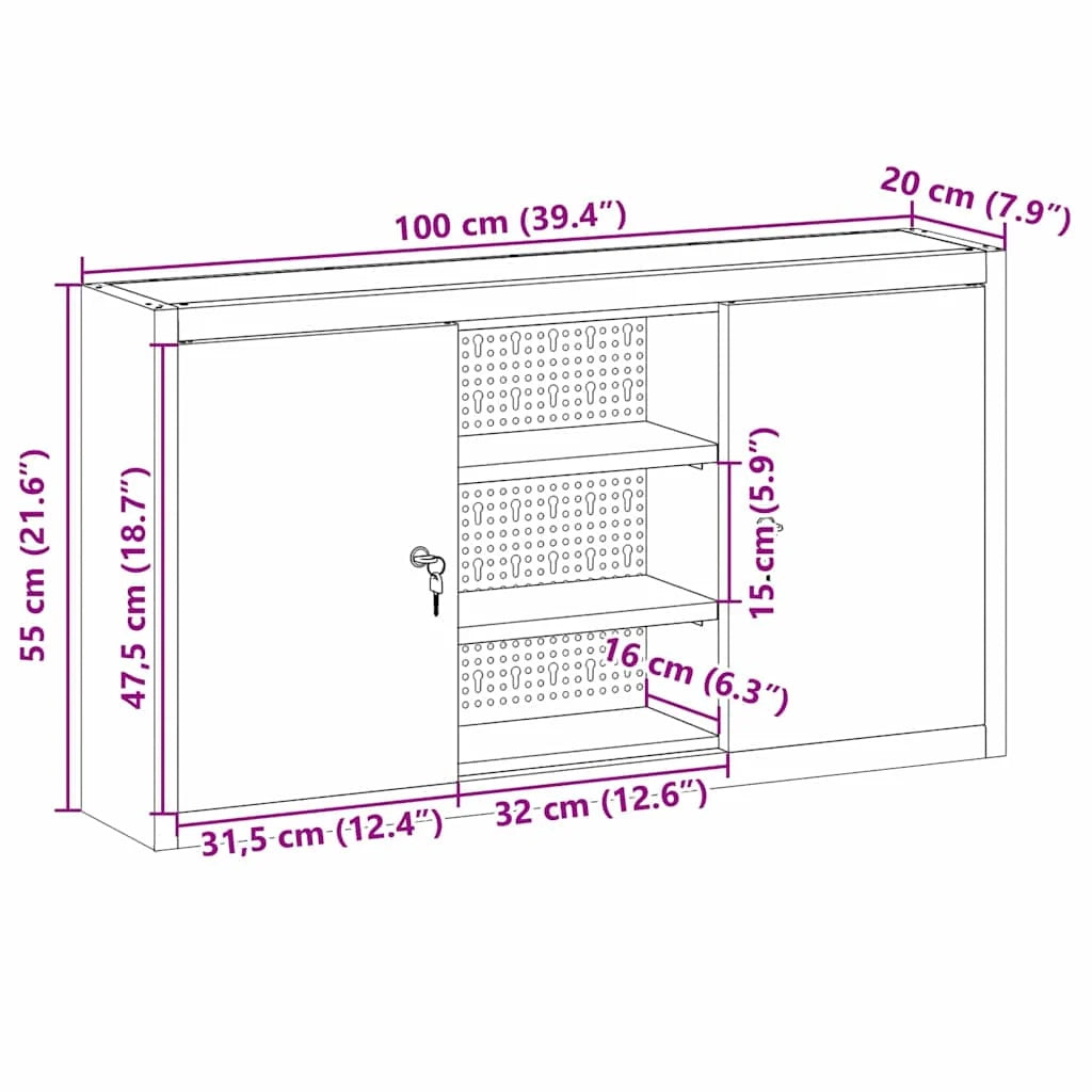 Mobiletto portautensili da interno moderno dal design industriale 100 x 20 x 55 cm con ripiani regolabili in acciaio rosso 02_0058031