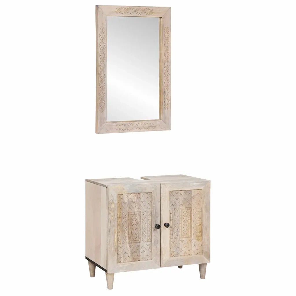 Set di mobili per il bagno 2 pcs Bianco Legno multistrato