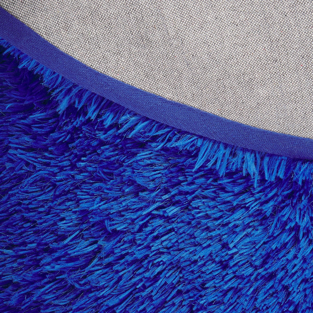 Tappeto Shaggy a pelo lungo in poliestere blu tinta unita rotondo 140 cm