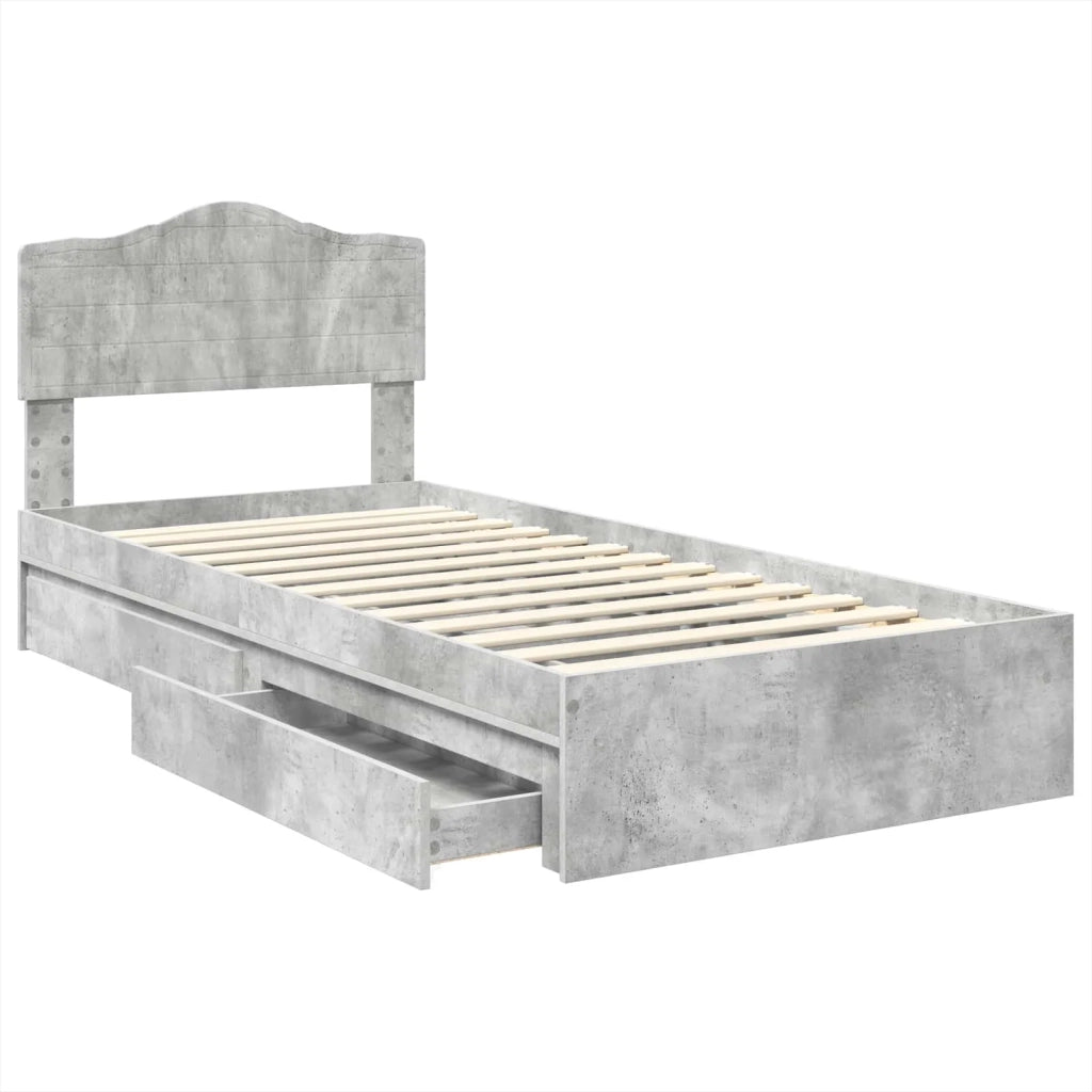 Letto con Contenitore con testiera Grigio cemento 90 x 190 cm
