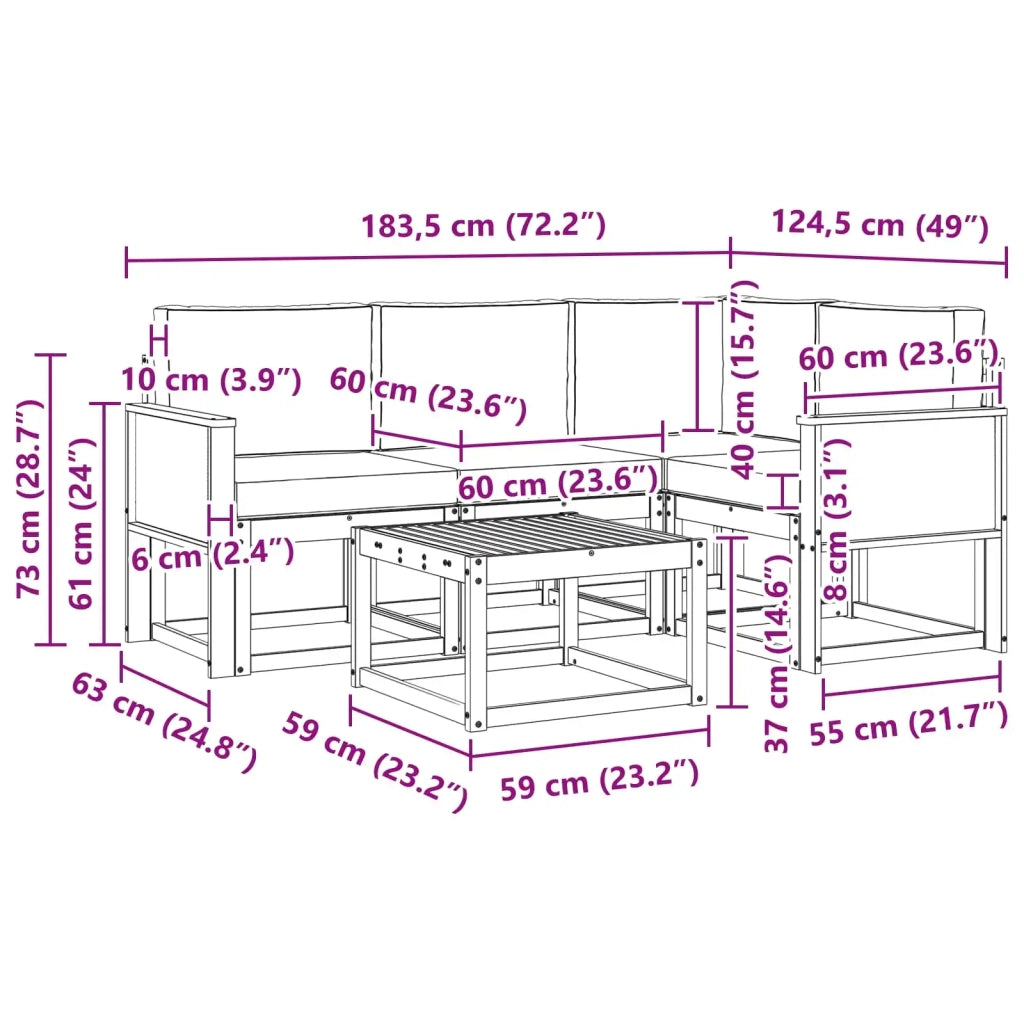 Set di divani da esterno 5 pcs Naturale e Beige Poliestere