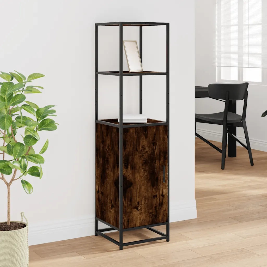 Credenza | Madia | Buffet da pranzo | Armadio da pranzo Rovere Fumo 35,5x35x139 cm Legno Multistrato Metallo