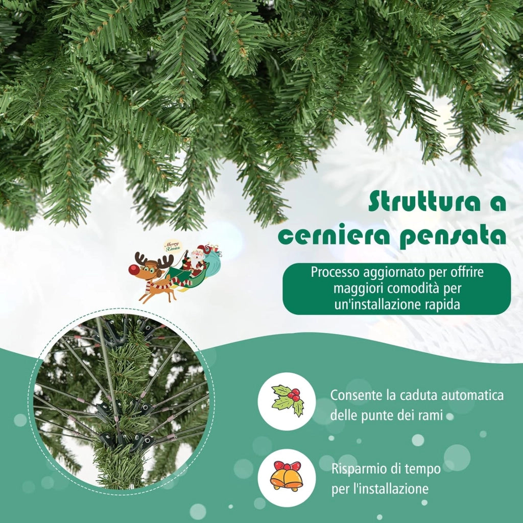 Albero di Natale 180/225 cm, Albero di Natale Artificiale con 1000/1346 Rami Densi e Base in Metallo con Cuscinetto Antiscivolo, Albero di Natale Folto per Casa, Ufficio e Negozio (225 cm)