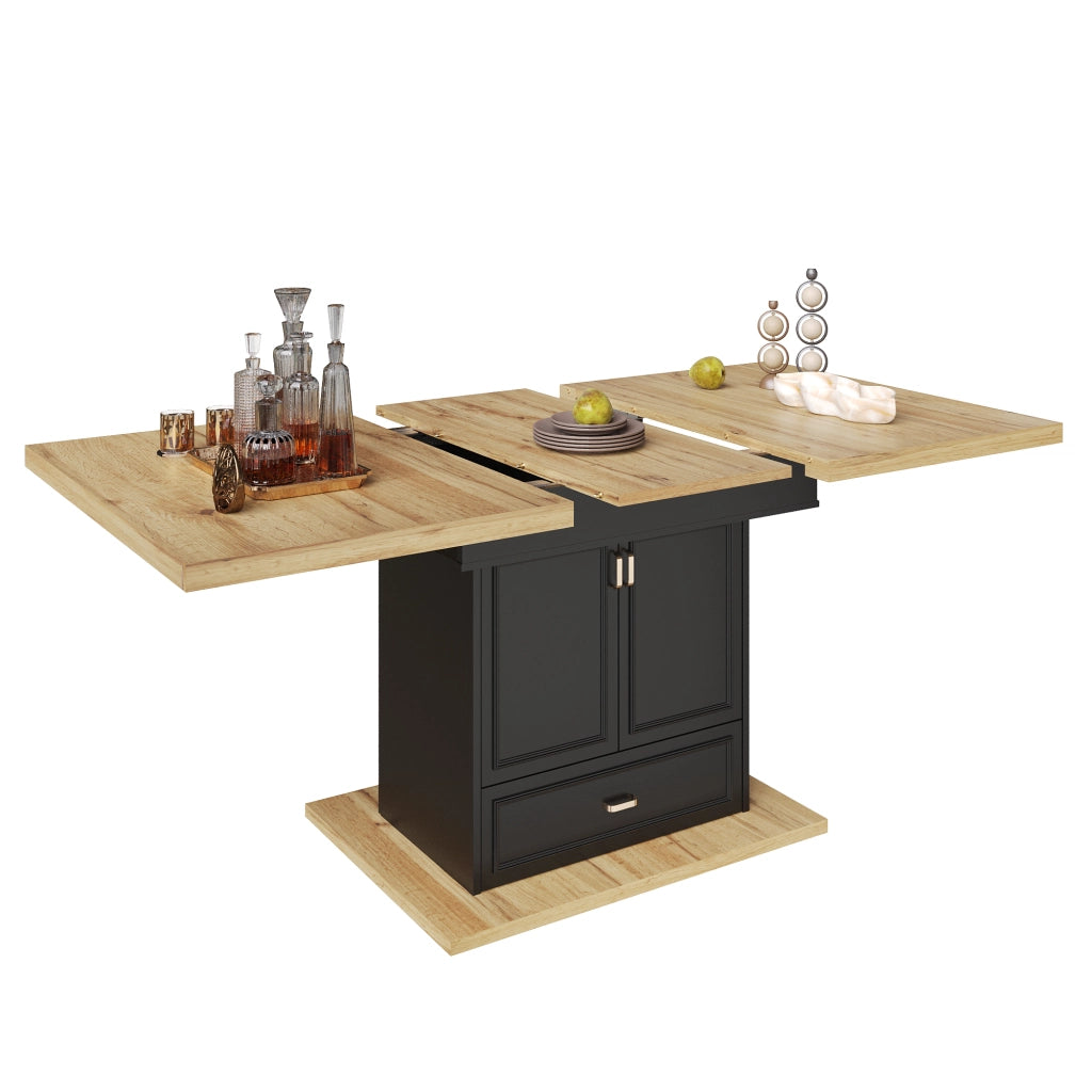 Tavolo allungabile da pranzo con 2 ante, 1 cassetto e ripiani regolabili, per cucina e soggiorno, 110 × 80 × 75 cm